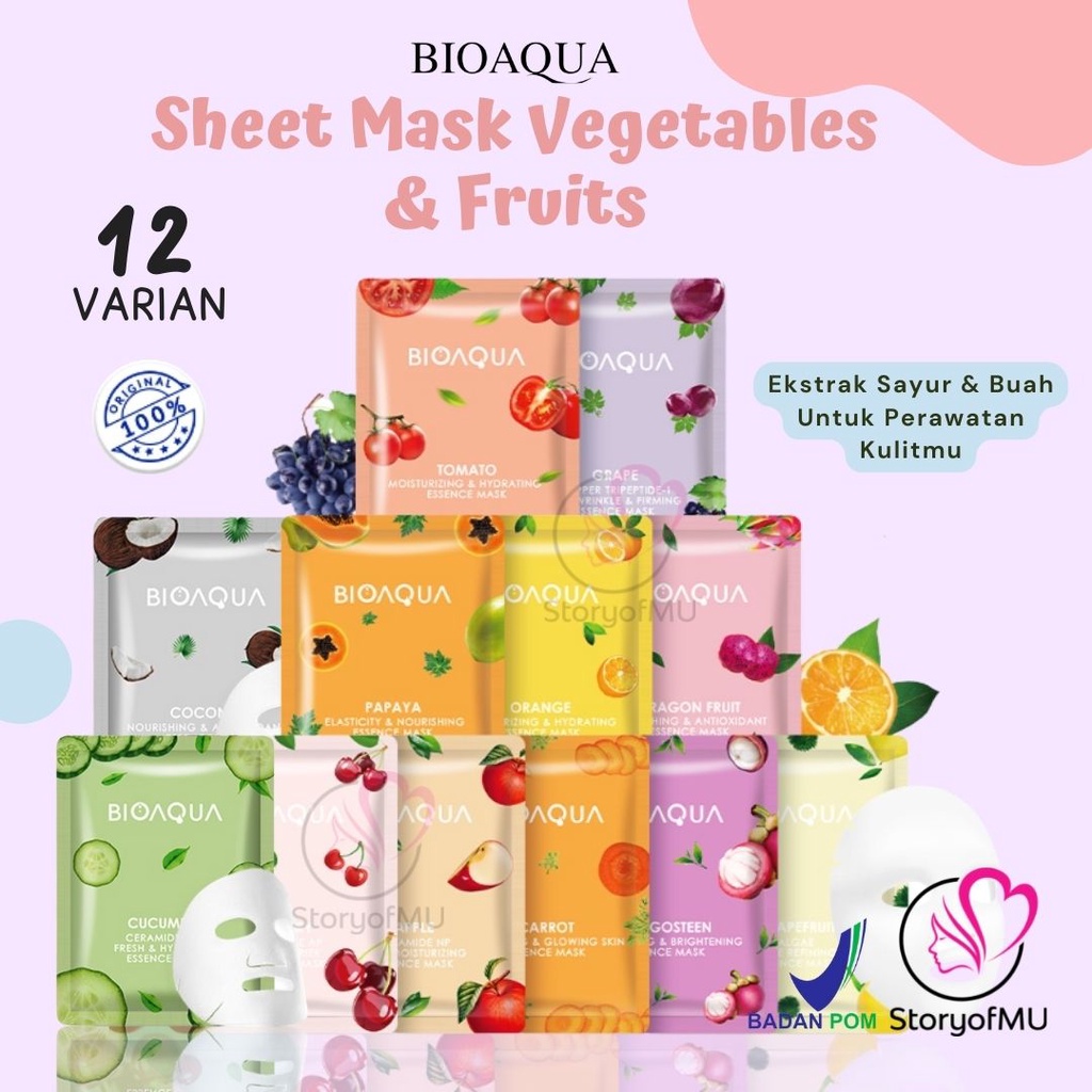 Jual [BPOM] BIOAQUA Sheet Mask Vegetables and Fruits 25gr Masker