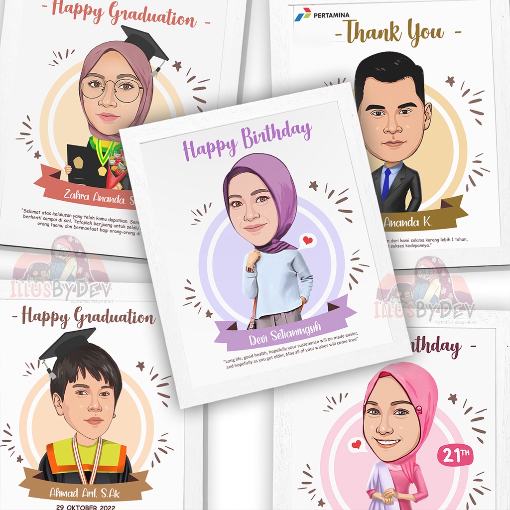 Jual [FREE BOX] Kado Karikatur Ilustrasi Foto Kado Wisuda Graduation