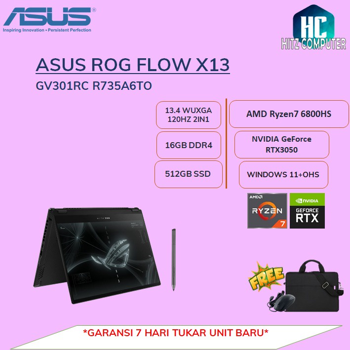 Jual Asus Rog Flow X13 Gv301rc R735a6to Touch Rtx3050 4gb Ryzen 7 6800hs 16gb 512ssd W11ohs 13 8328