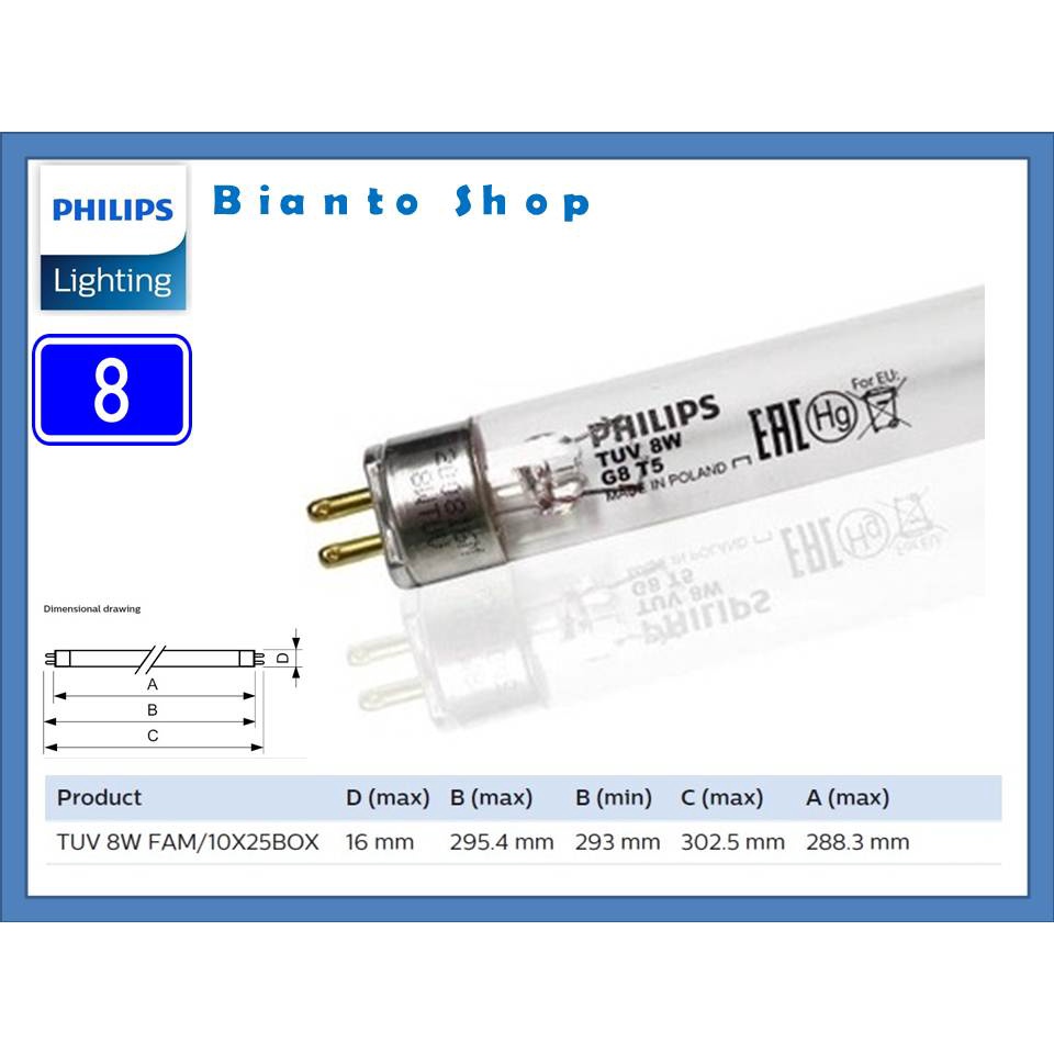 Jual PHILIPS LAMPU ULTRAVIOLET Germicidal AntiVirus UVC - 8 Watt REFILL ...