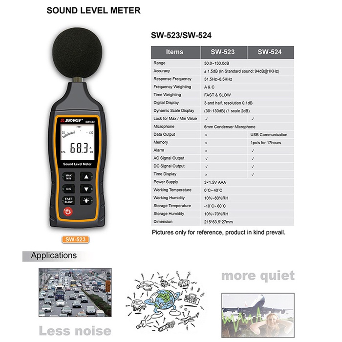 Jual Sound Level Meter SNDWAY SW524 Data Logger SW-524 Noise Tester USB ...
