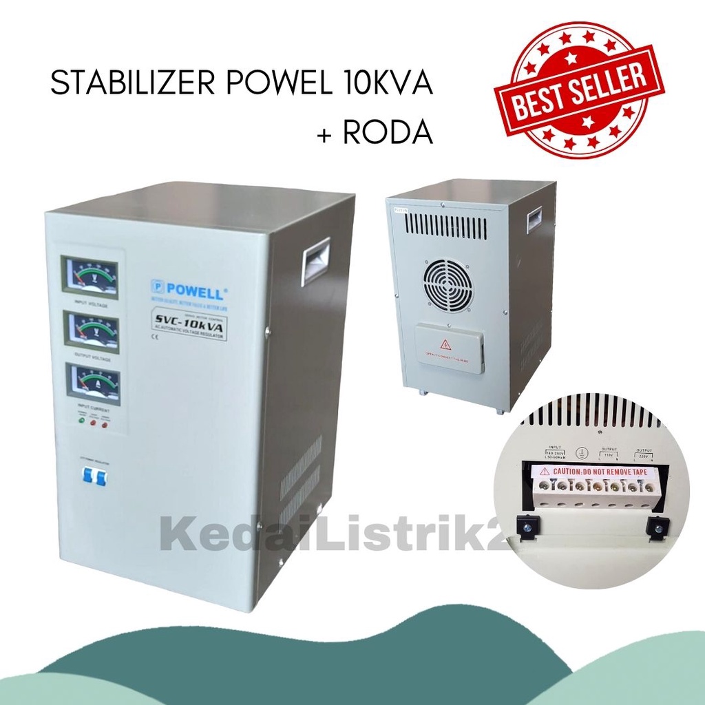 Jual Stabilizer listrik POWELL 1 phase 10000 Va / 10 kVa dengan roda