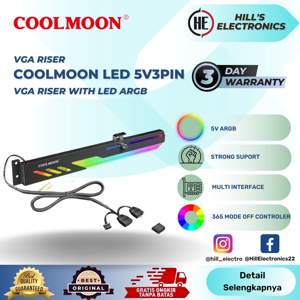 Jual Coolmoon Vga Riser With Led ARGB 5v3pin-Putih | Shopee Indonesia