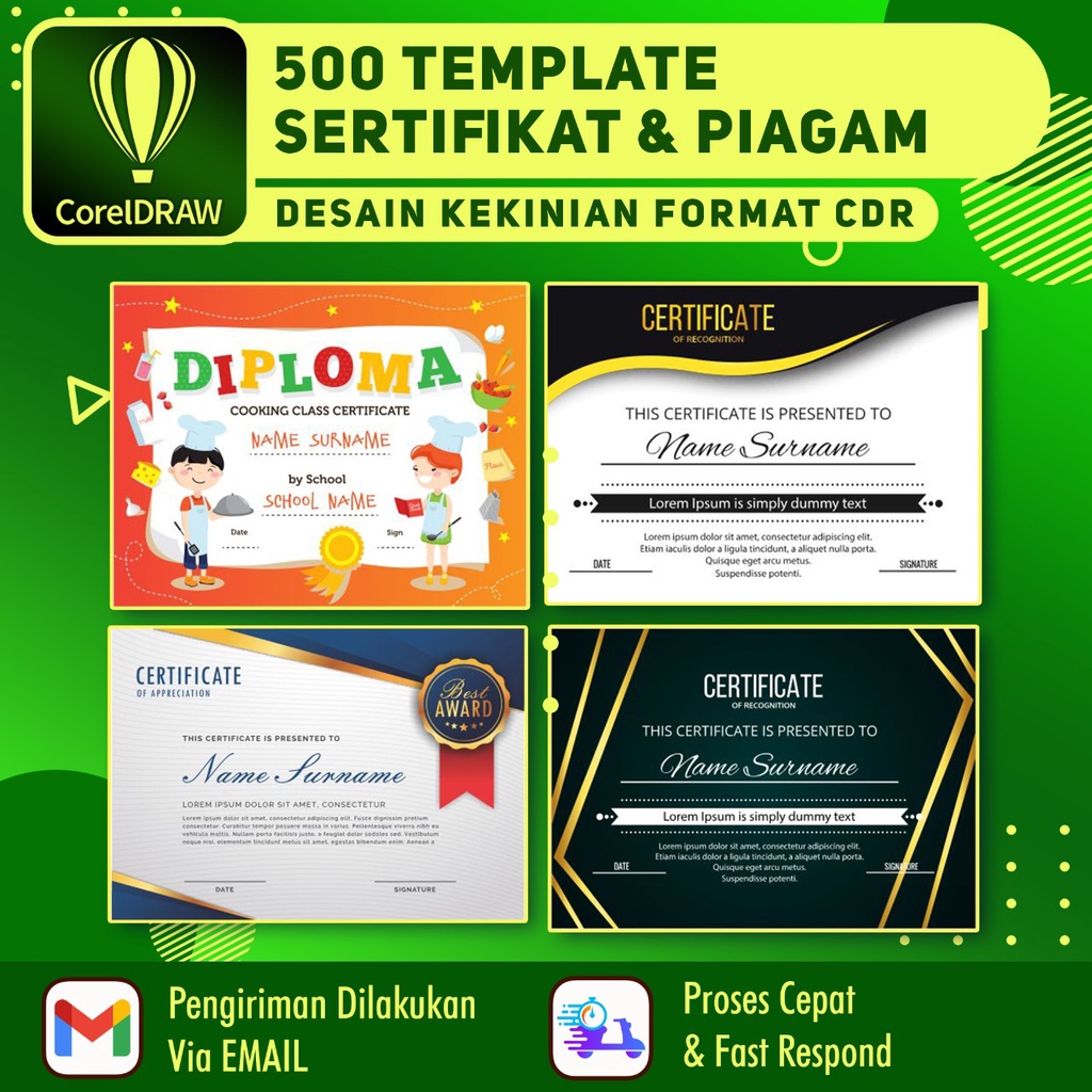 Jual Template Desain Sertifikat Piagam Penghargaan Format Cdr Coreldraw Siap Pakai