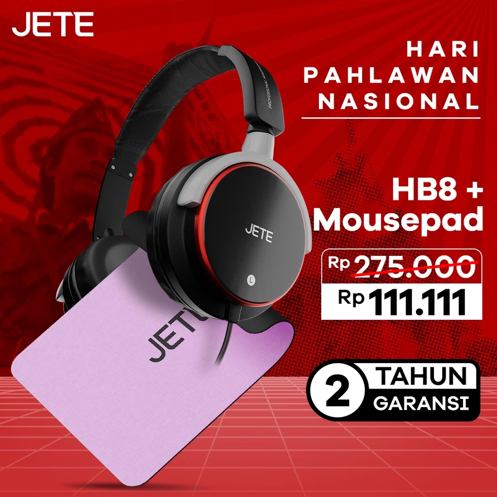 Headset Headphone Kabel JETE HB8 FREE JETE Mouspad 2 - Garansi 2 Tahun