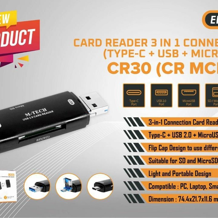 Jual M-Tech Card Reader 3 in 1 CR30 with OTG | Shopee Indonesia