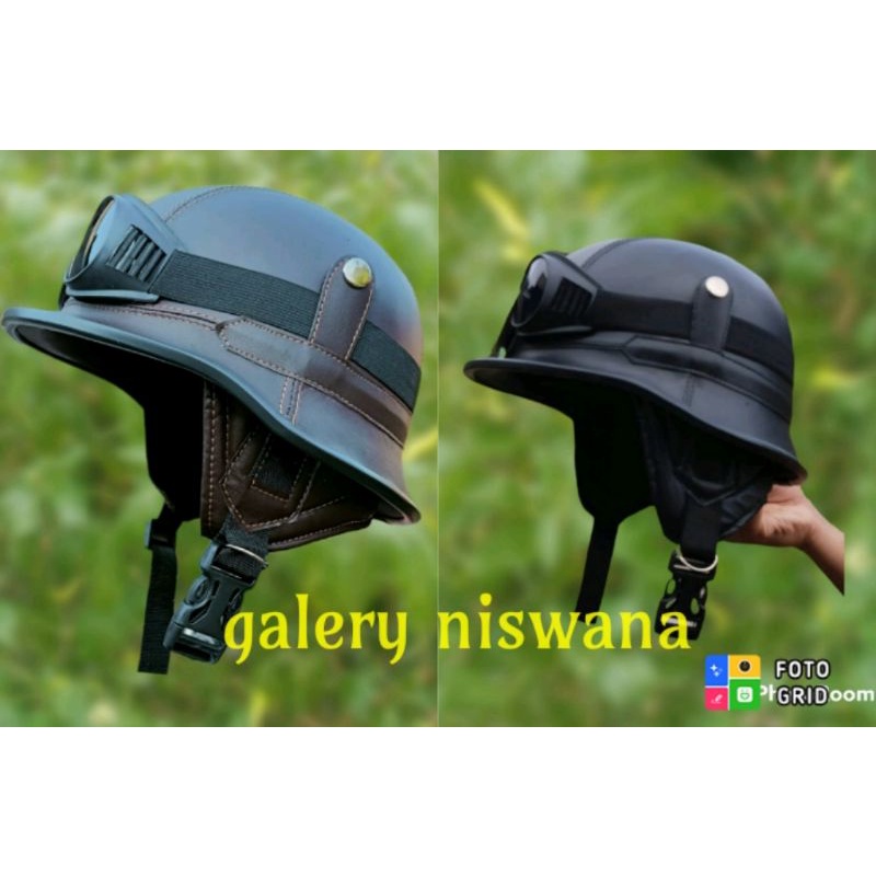 Jual HELM RETRO NAZI KOMBINSI KACA MATA / HELEM KLASIK / HELM RETRO
