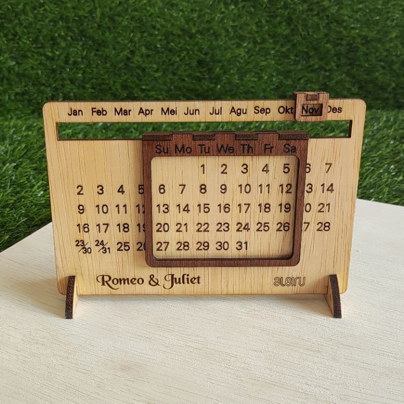 Jual kalender kayu sepanjang masa calendar abadi aesthetic | Shopee