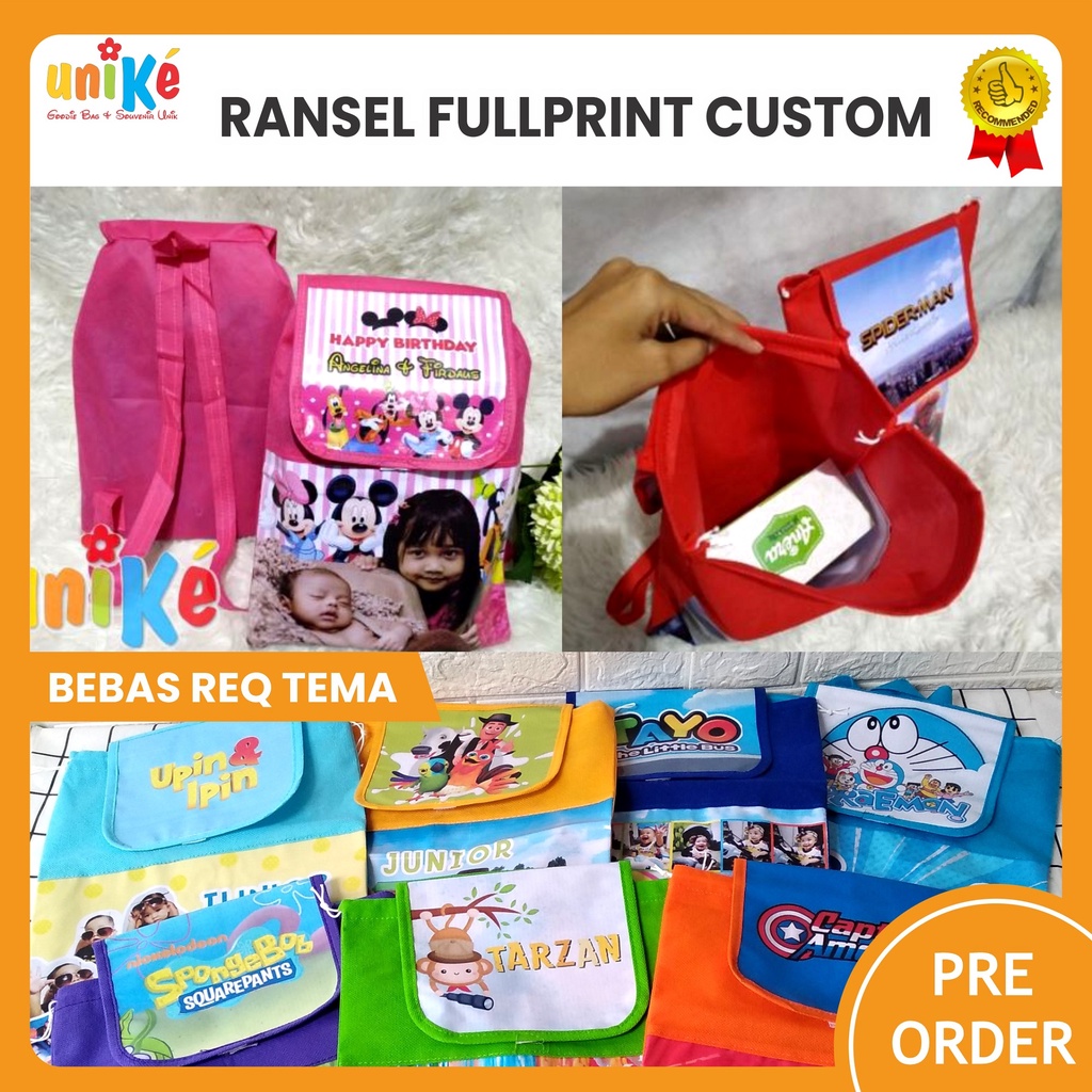Jual FREE Desain Tas Ransel Gendong FP CUSTOM Souvenir Ulang Tahun Anak