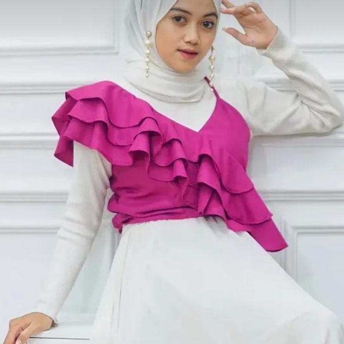 Jual Yecis Vest Outer Ruffle Rumbai - Korean Top Vest Rumbai Ruffle ...