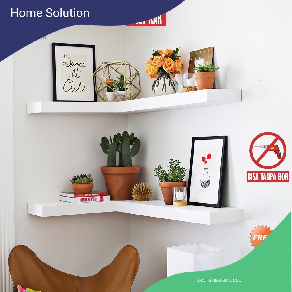 Jual Homesolution Floating Shelves Rak Dinding Sudut Siku Minimalis