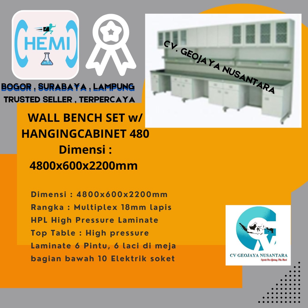Jual WALL BENCH SET w/ HANGING CABINET 480 Dimensi : 4800x600x2200mm ...