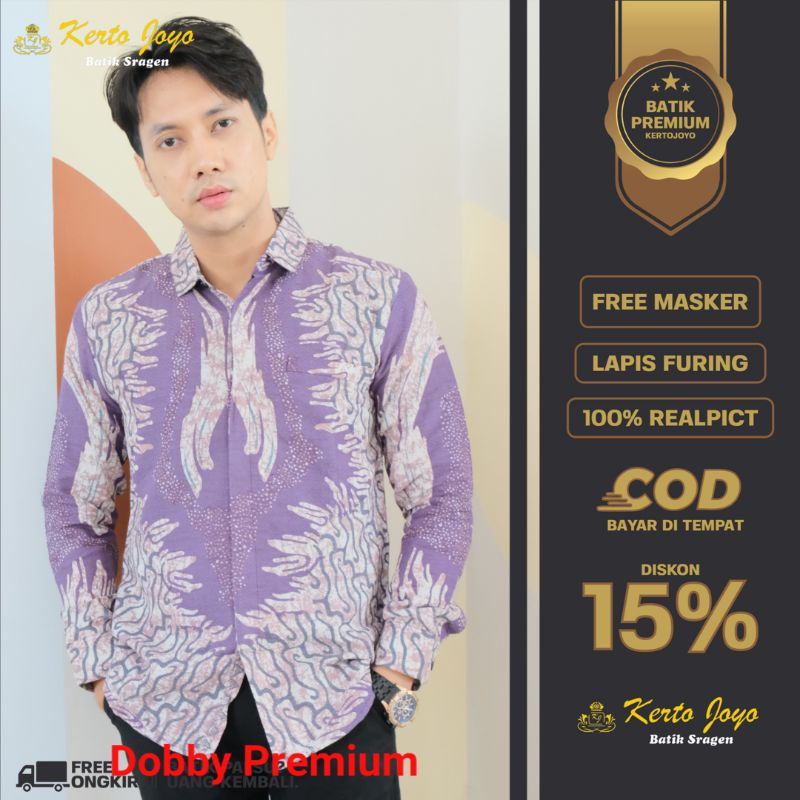 Jual Kemeja Batik Pria Slimfit Bahan Dobby Premium Lengan Panjang Halus Motif Abtrak Hitam