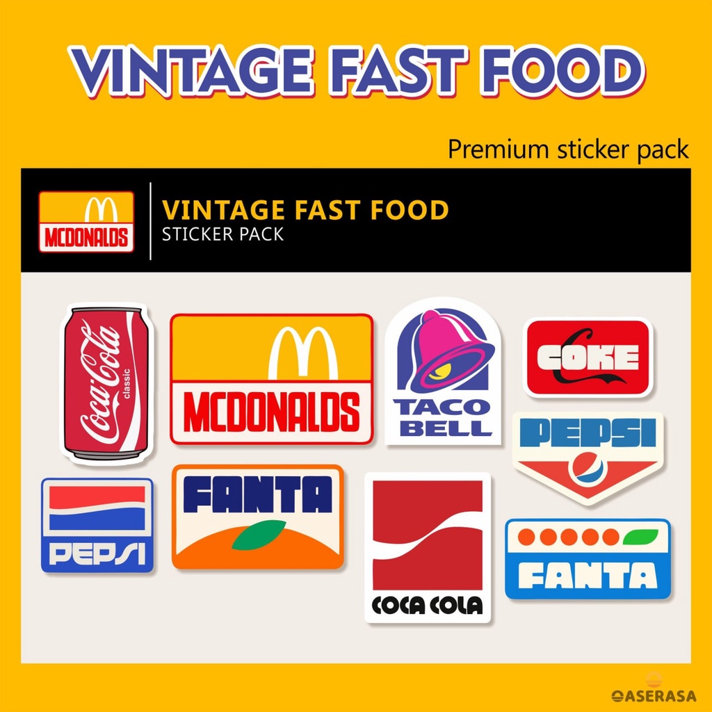 Jual STICKER SET Fast food vintage retro MCD MCdonald coca cola 9PCS ...