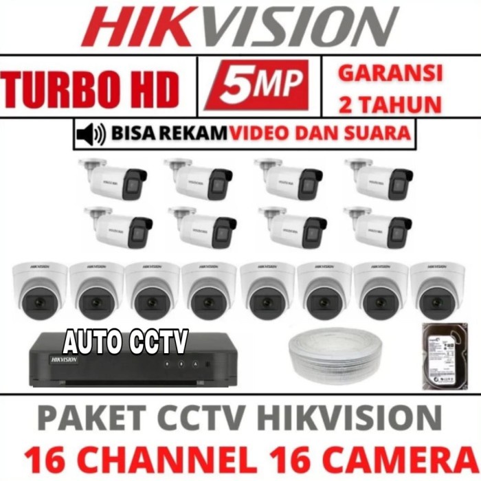 Jual PAKET CCTV HIKVISION 5MP 16 CHANNEL 16 KAMERA TURBO HD HD 1TB