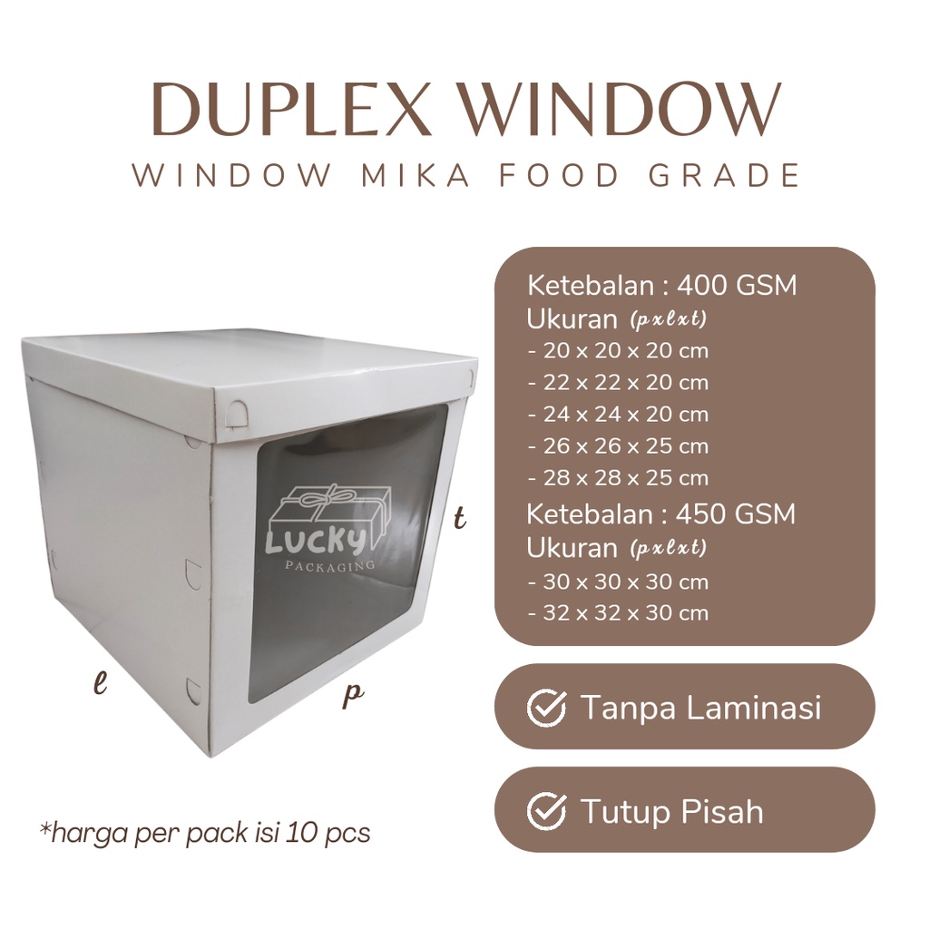 Jual (10pcs) Duplex Window Mika Box Dos Dus Kotak Kemasan Cake Kue Roti ...