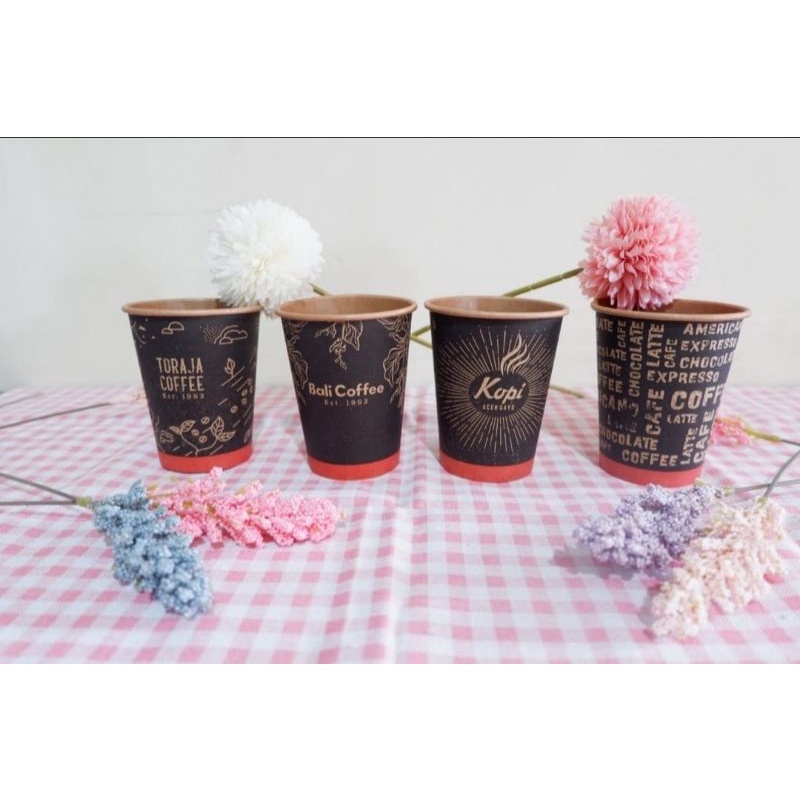 Jual Oz paper 8 Motif Coklat isi 50pcs / Paper cup / Gelas kopi tahan ...