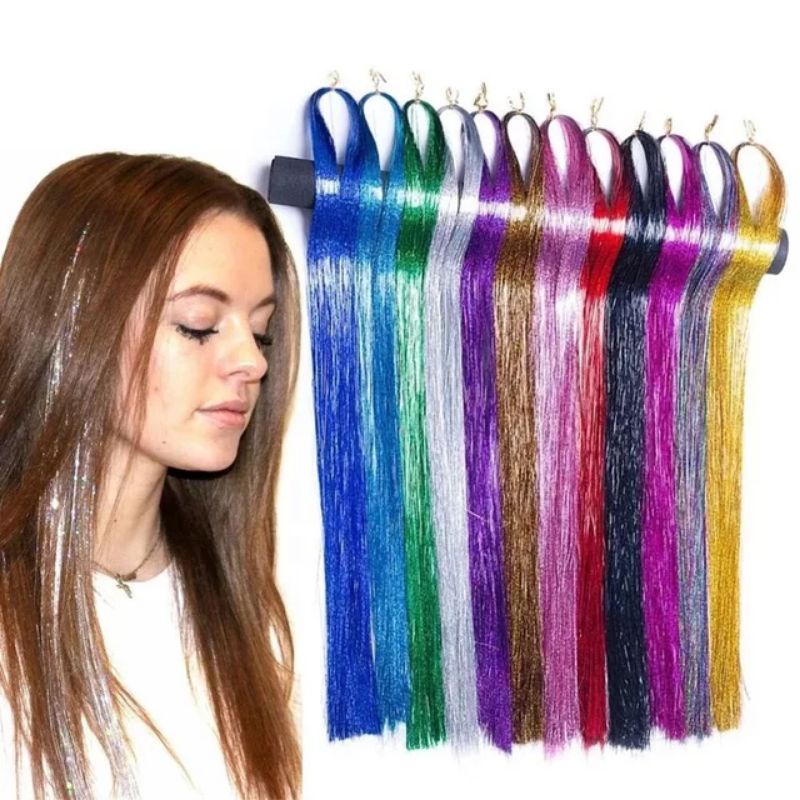 Jual Aksesoris Rambut Palsu Holographic Sparkle Hair Tinsel Glitter ...