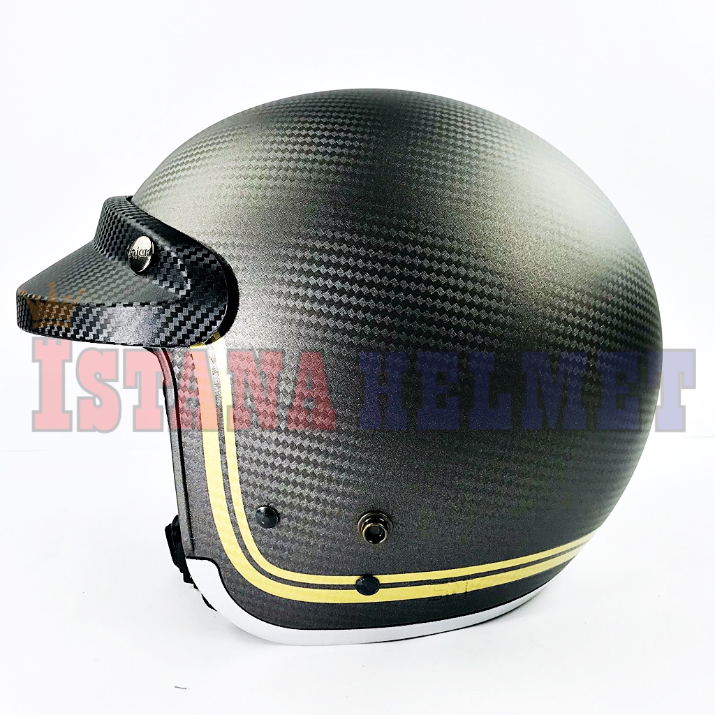 Jual HELM INJAK RETRO CARBON PET 05 ROUND GREY DOFF-GOLD ORIGINAL ...