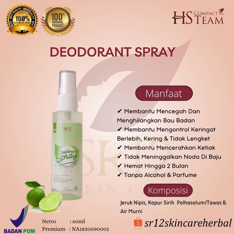 Jual Deodorant Spray Sr Hilangkan Bau Badan Bpom Pencerah Ketiak Obat Bau Badan Ampuh