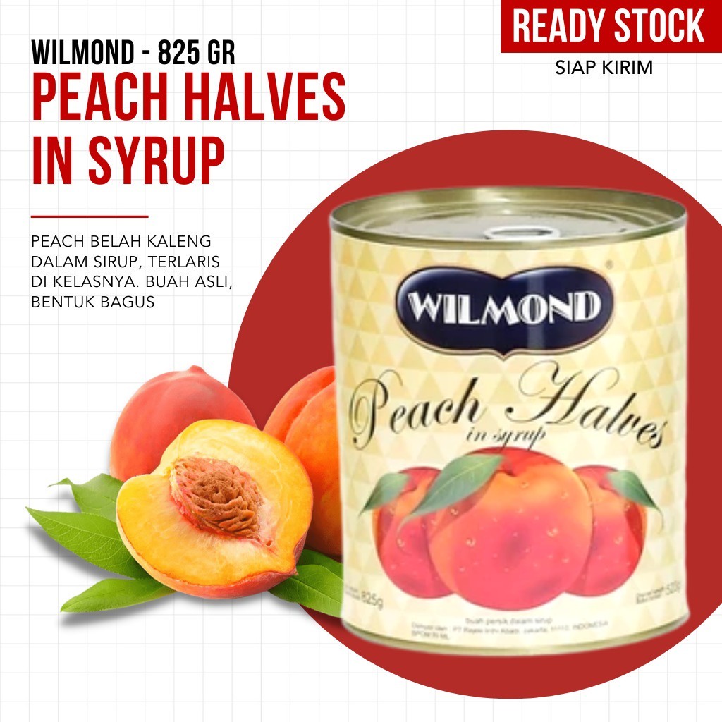 Jual WILMOND Peach Halves in Syrup / Buah Peach Kaleng 825 gr OPEN