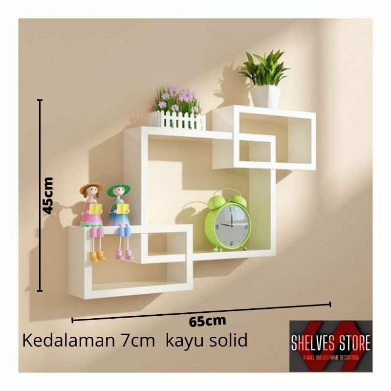 SHELV Rak dinding minimalis 1 set 3 kotak ambalang dinding melayang dekorasi kamar kafe kantor