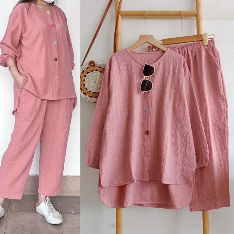 Jual Vallina Outfit - Nikita One Set Baju Setelan Wanita Crinkle