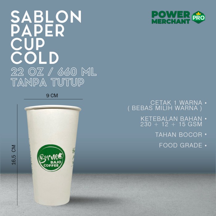 Jual Sablon Paper Cup Cold 22 OZ / 660 ml (Tanpa Tutup/LID) | Shopee ...
