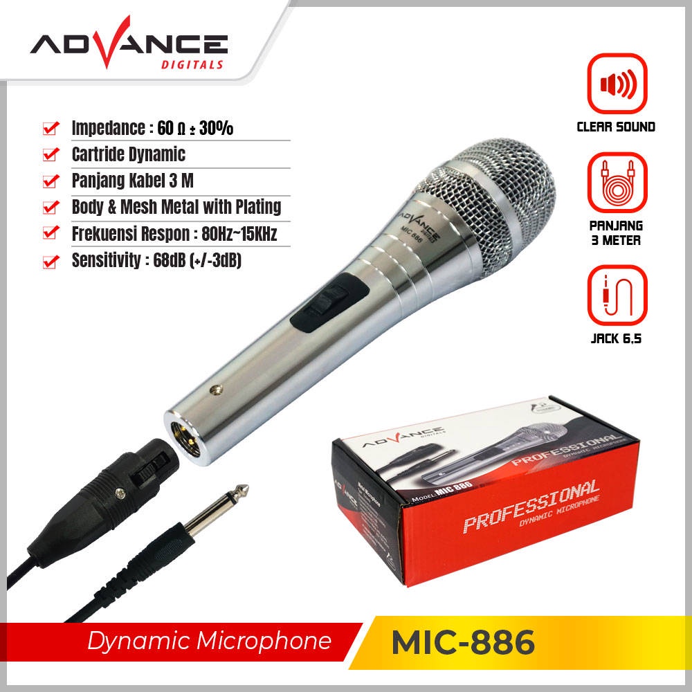 Jual 【READY STOCK】ADVANCE Mic Kabel Jack Besar 6.5mm Karaoke Panjang