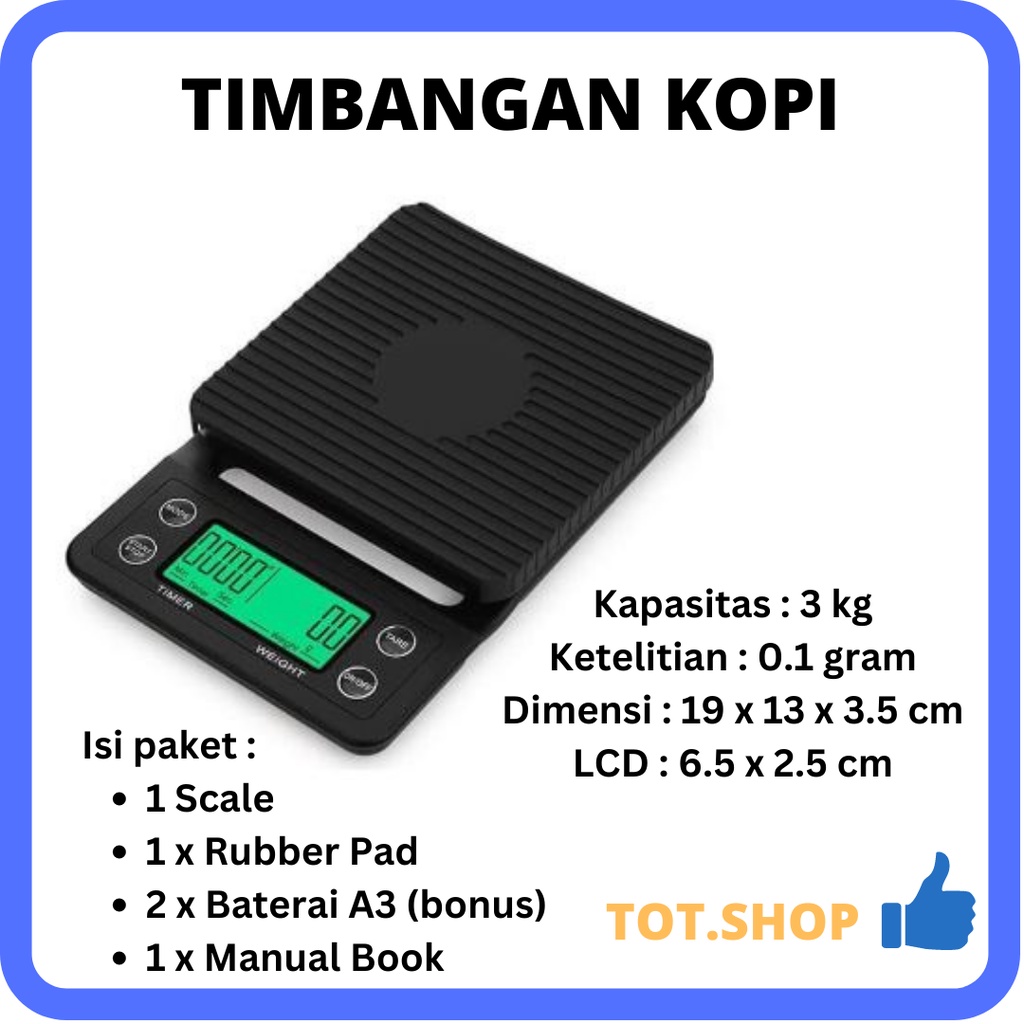 Timer Scale 3kg Timbangan Kopi Digital Timer Portable Coffee Scale