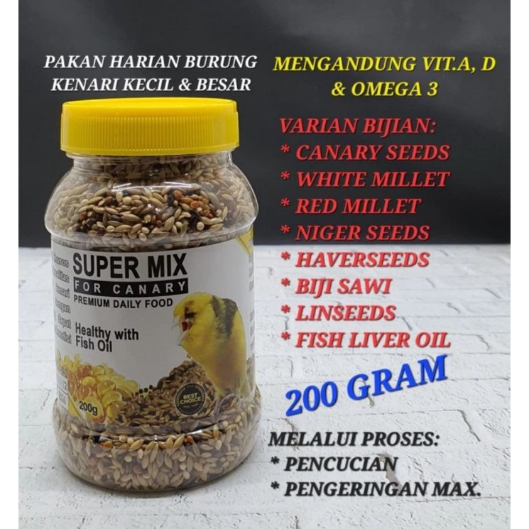 Jual Super Mix Kenari 200 Gr Omega 3 Multivitamin Pakan Burung Kenari