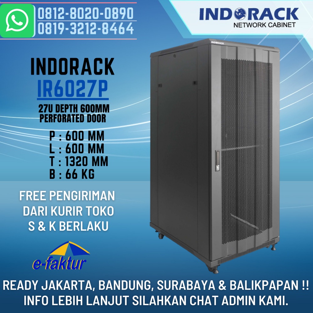 Jual INDORACK IR6027P CLOSE RACK 27U DEPTH 600MM PERFORATED DOOR ...