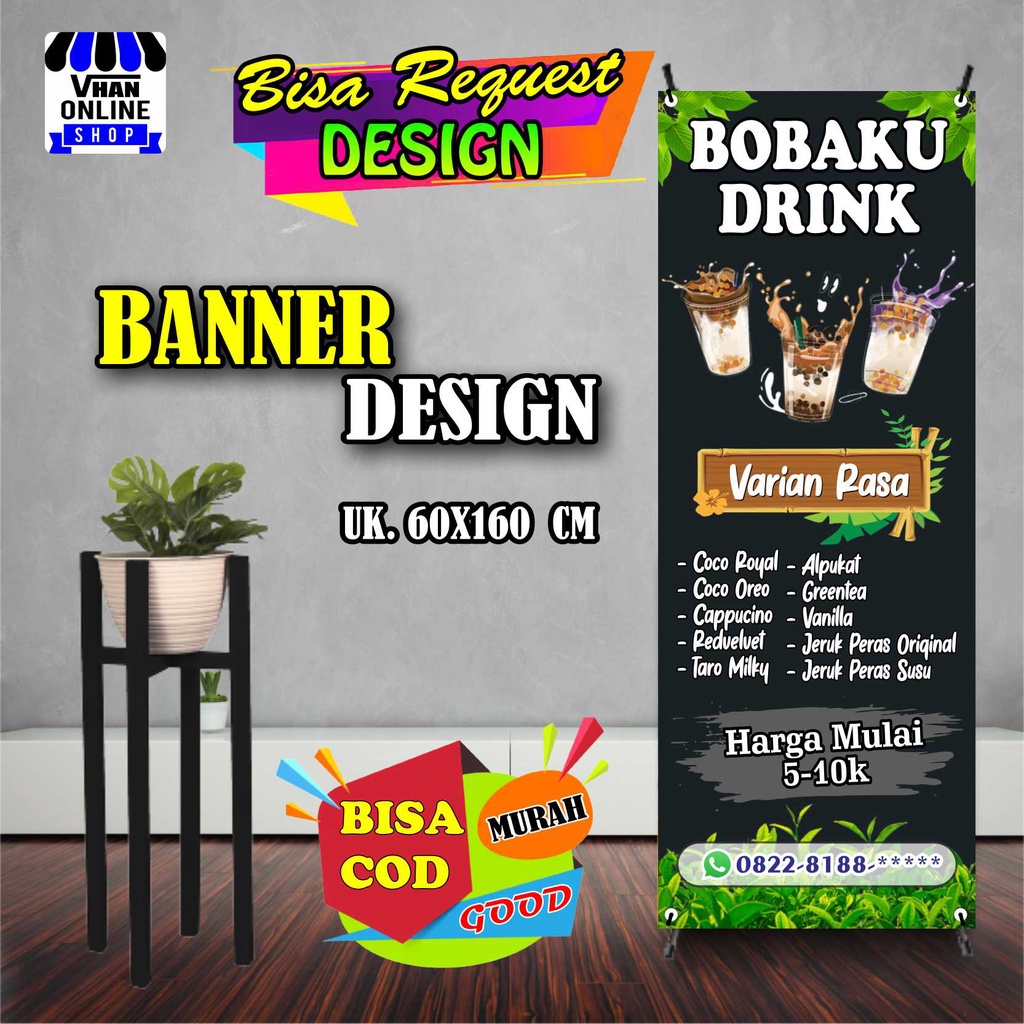 Jual Cetak Spanduk Banner Minuman Boba, Minuman Viral, Bubble Tea Model Berdiri Shopee Indonesia