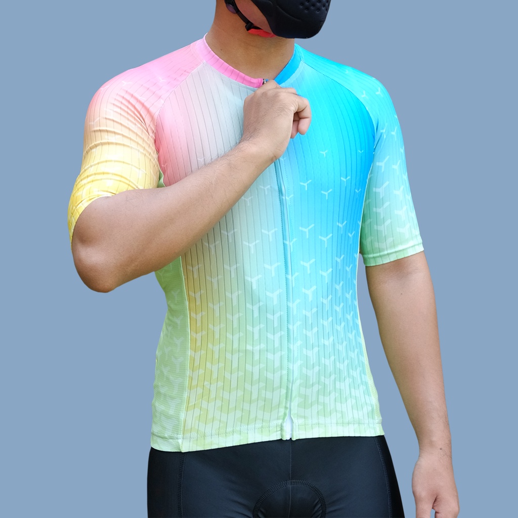 Jual Baju Jersey Sepeda Roadbike Lengan Pendek Huriwind Rainbow