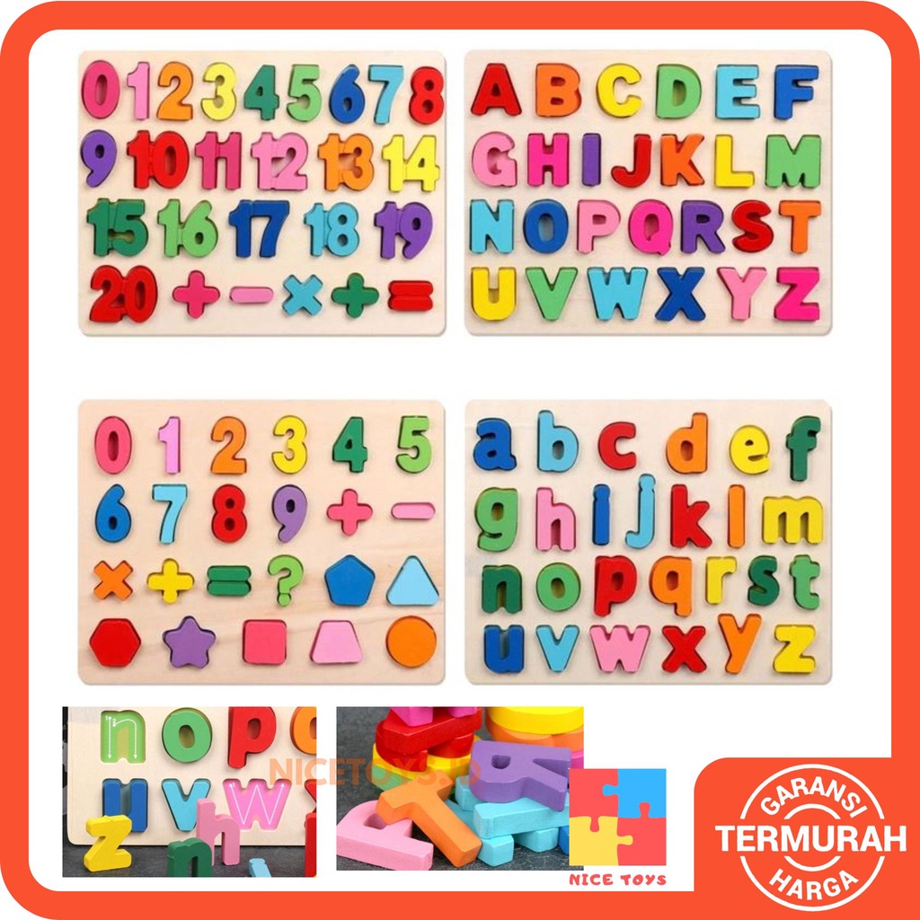 Jual Chunky Puzzle Tracing ABC Alphabet and 123 Number Wooden Puzzle ...