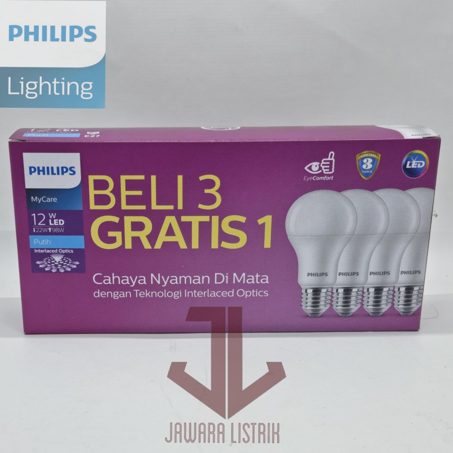 Jual PHILIPS LAMPU LED PAKET 3 GRATIS 1 12W 12 W WATT PUTIH COOL ...