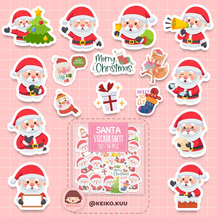 Jual STICKER SET CUTE SANTA CLAUSE FOR CHIRSTMAS WATERPROOF | STIKER ...