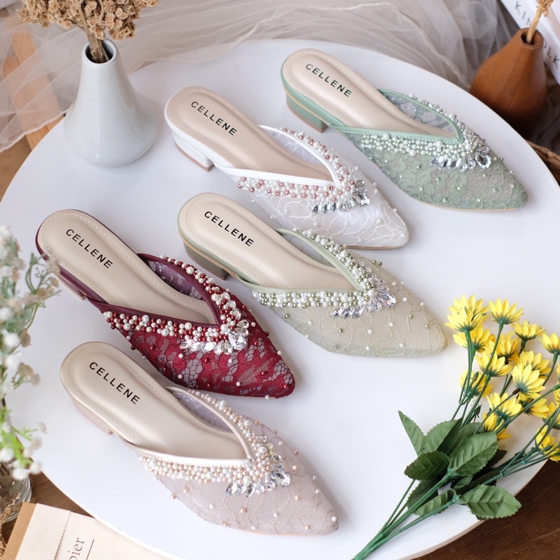 Jual CELLENE Arae Beads Heels warna wedding shoes 3cm payet
