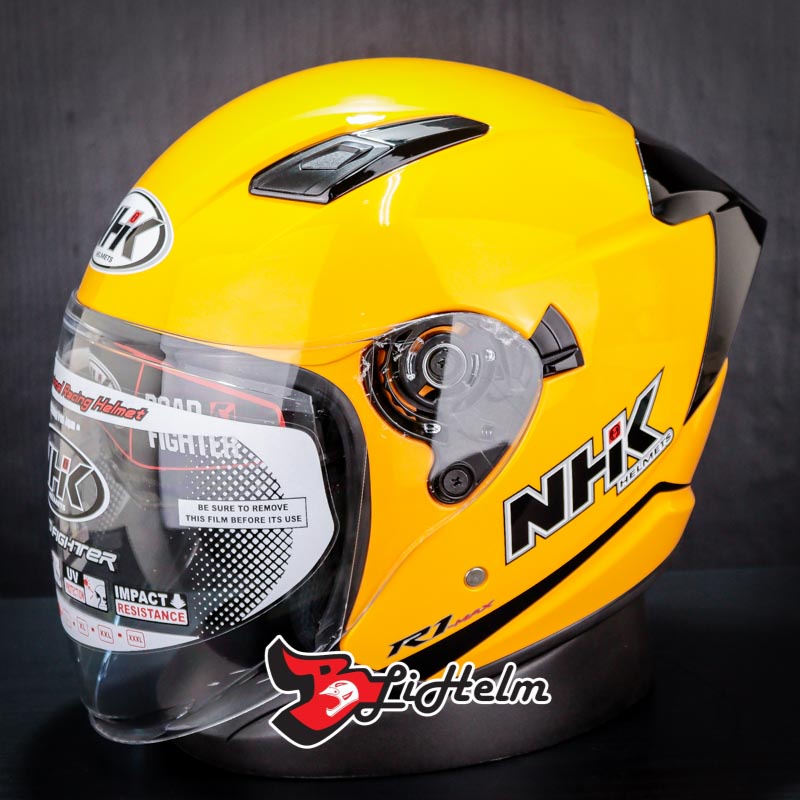 Jual NHK HELM R1 MAX SOLID YELLOW | R-1 Half face - Double visor ...
