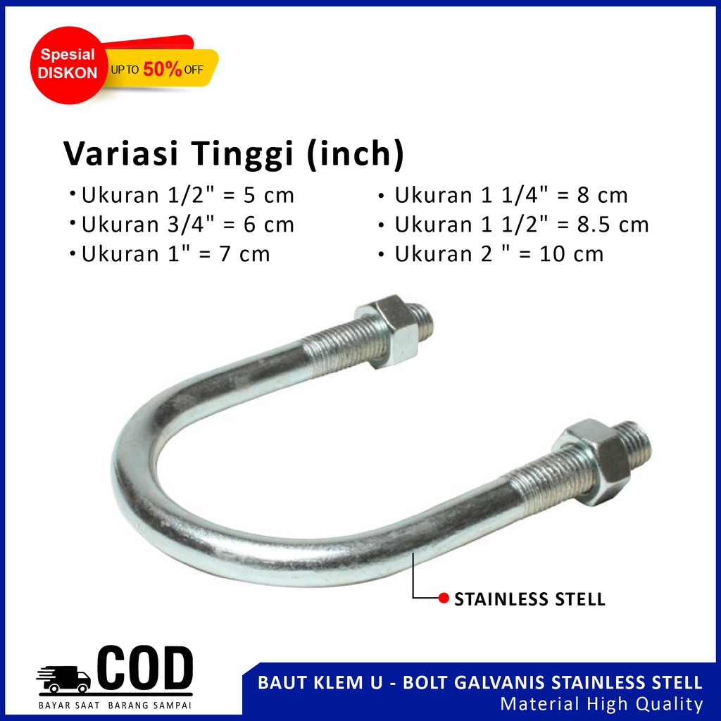 Jual baut ubolt bold Klem Pipa Besi Baut U Bolt Diameter 5/16 Inch