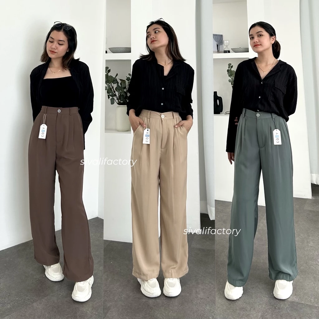 SIVALI Loose Pants 332 Trousers Wanita [PART 2] Celana Anti Kusut - Celana Kulot Wanita - Celana Kantor Formal / Casual - foto 1