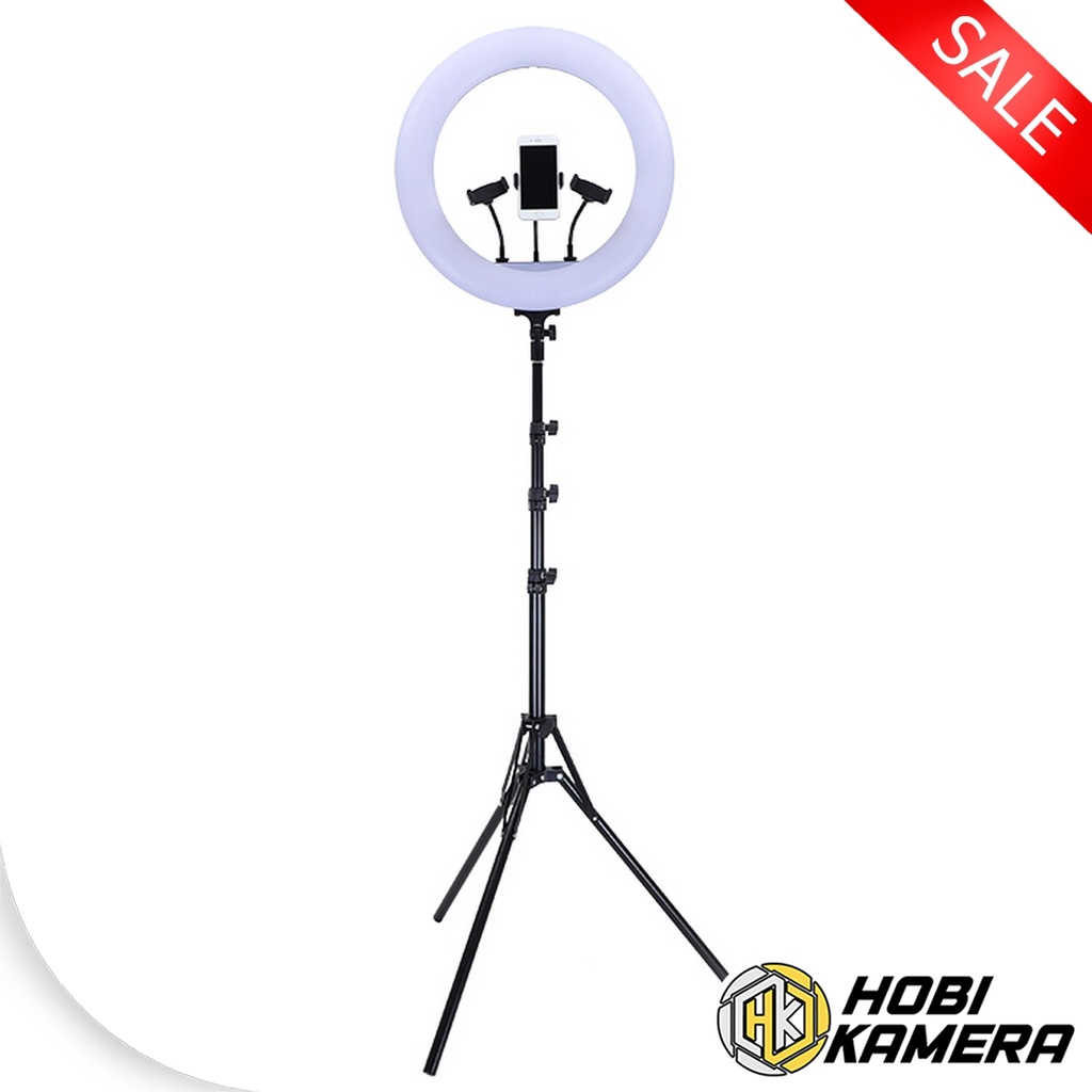 Jual Ring Light 18 Inchi Besar Dengan Pengaturan Cahaya 3 Holder HP ...