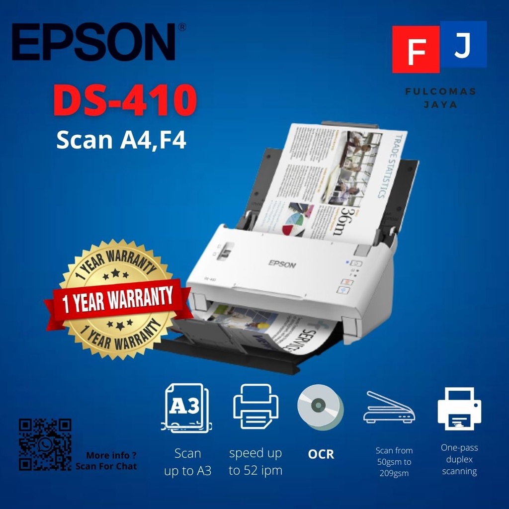 Jual Epson Workforce Ds 410 A4 Duplex Sheet Fed Document Scanner Garansi Resmi Shopee Indonesia 3999