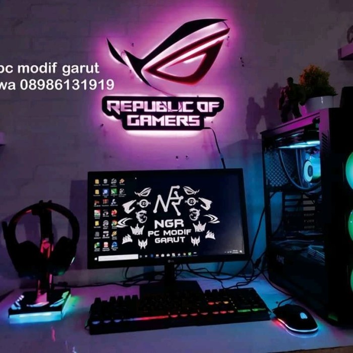 Jual (COD) hiasan dinding pc gamer logo costum led rgb 40x40 - ROG, RGB ...