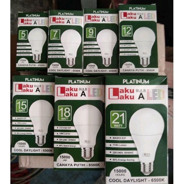 Jual Laku Laku lampu led bulb Platinum murah Type 5,7,9,12,15,18,21 di