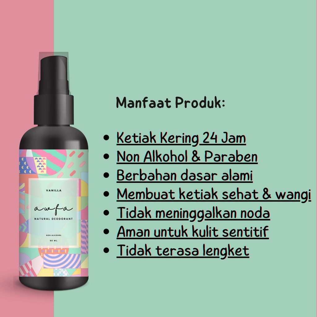 Jual Awfa Natural Deodorant Spray Wangi Vanilla Dijamin Bau Keringat ...