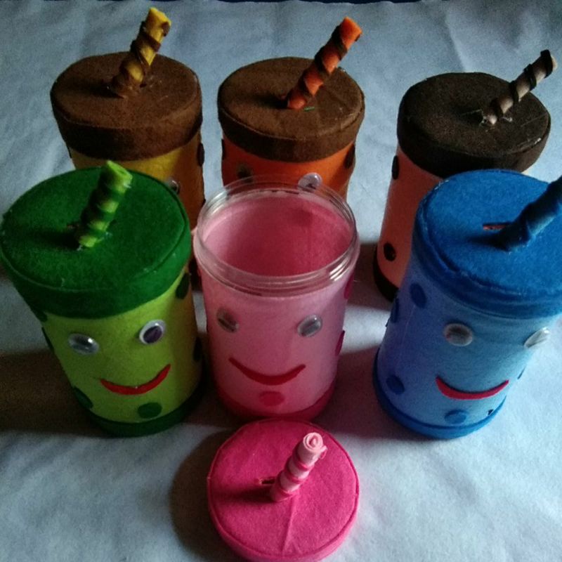 Jual Prakarya celengan boba tinggi 16,5 cm dari kain flanel dan toples