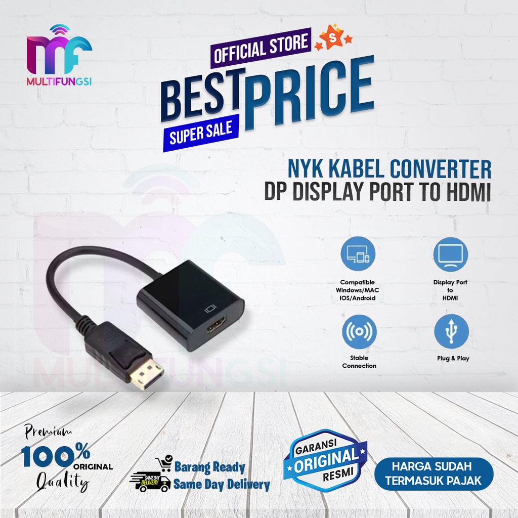 Jual NYK Kabel Converter DP Display Port to HDMI Garansi Resmi | Shopee