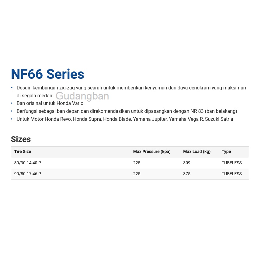 Jual ( RING 14 ) Ban luar IRC NF66 80 / 90 - 14 NF 66 Tubeless Motor ...