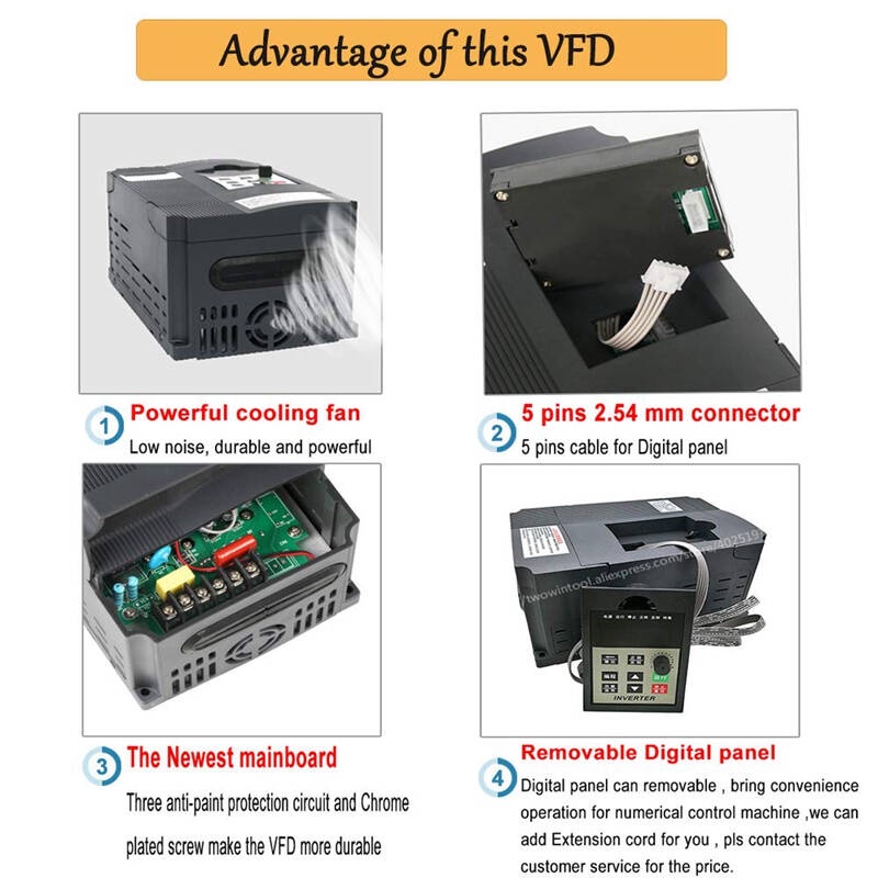 Jual 3 Phase Inverter VFD Frequency Motor Drive Speed Controller 2.2KW ...